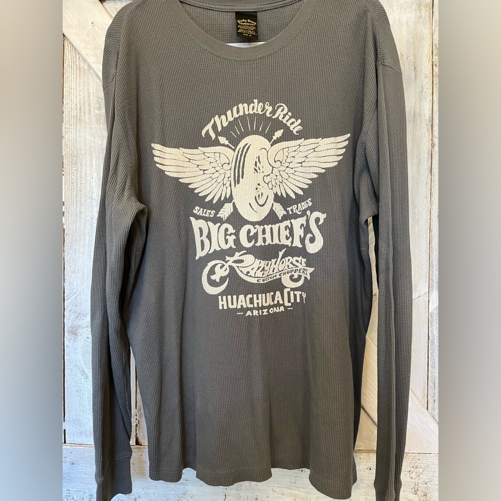 Lucky Brand Men’s Motorcycle Big Chiefs Long Sleeve Gray Thermal Shirt Size XL
